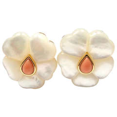 Van Cleef & Arpels Mother of Pearl Coral Flower Clip Earrings