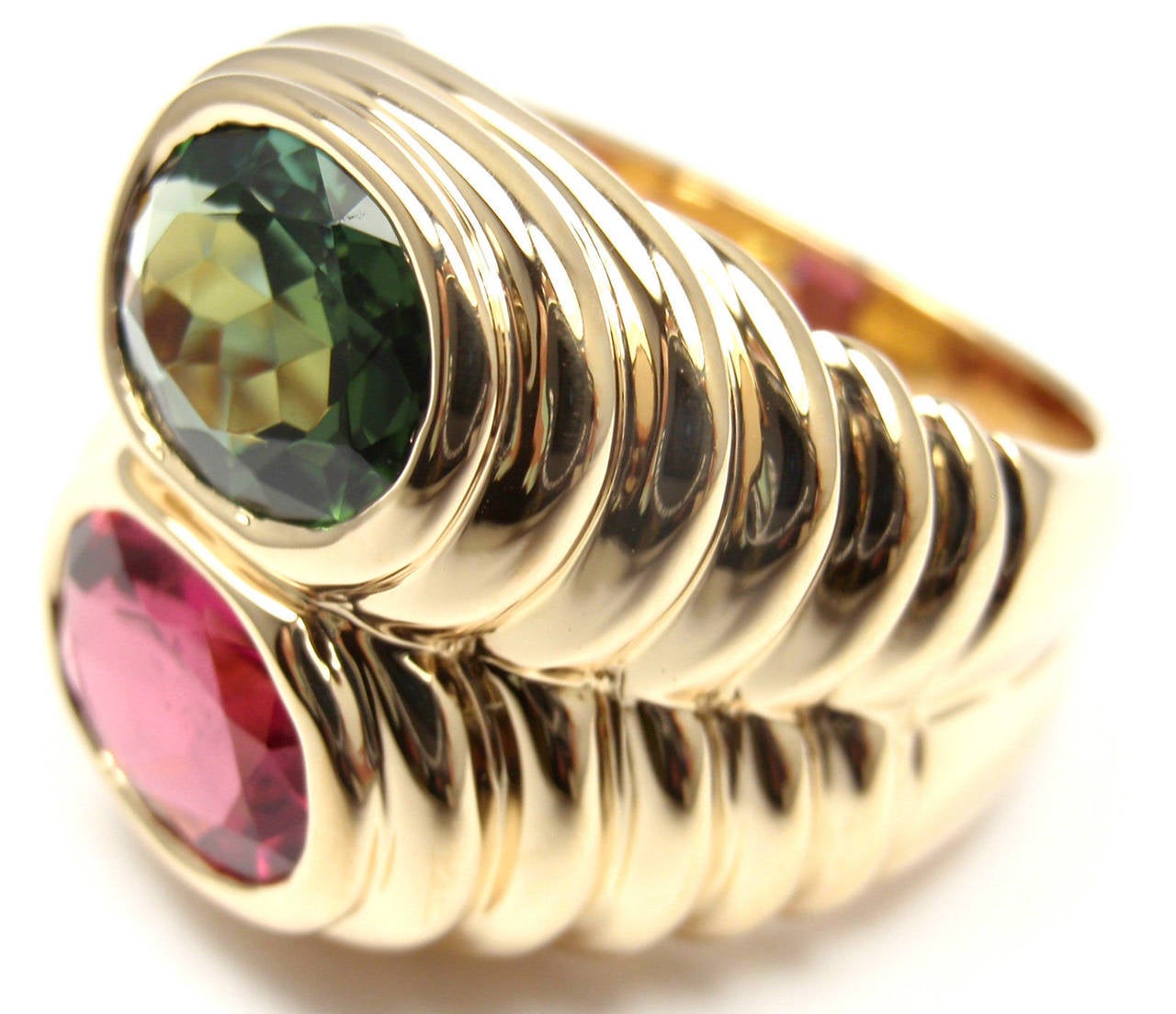 Bulgari Pink And Green Tourmaline Gold Cocktail Ring In New Condition In Holland, PA