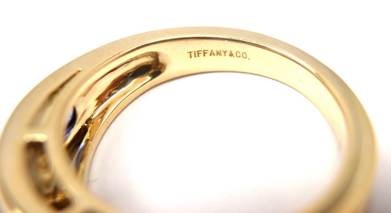 Tiffany and Co Diamond Sapphire Yellow Gold Band Ring at 1stDibs