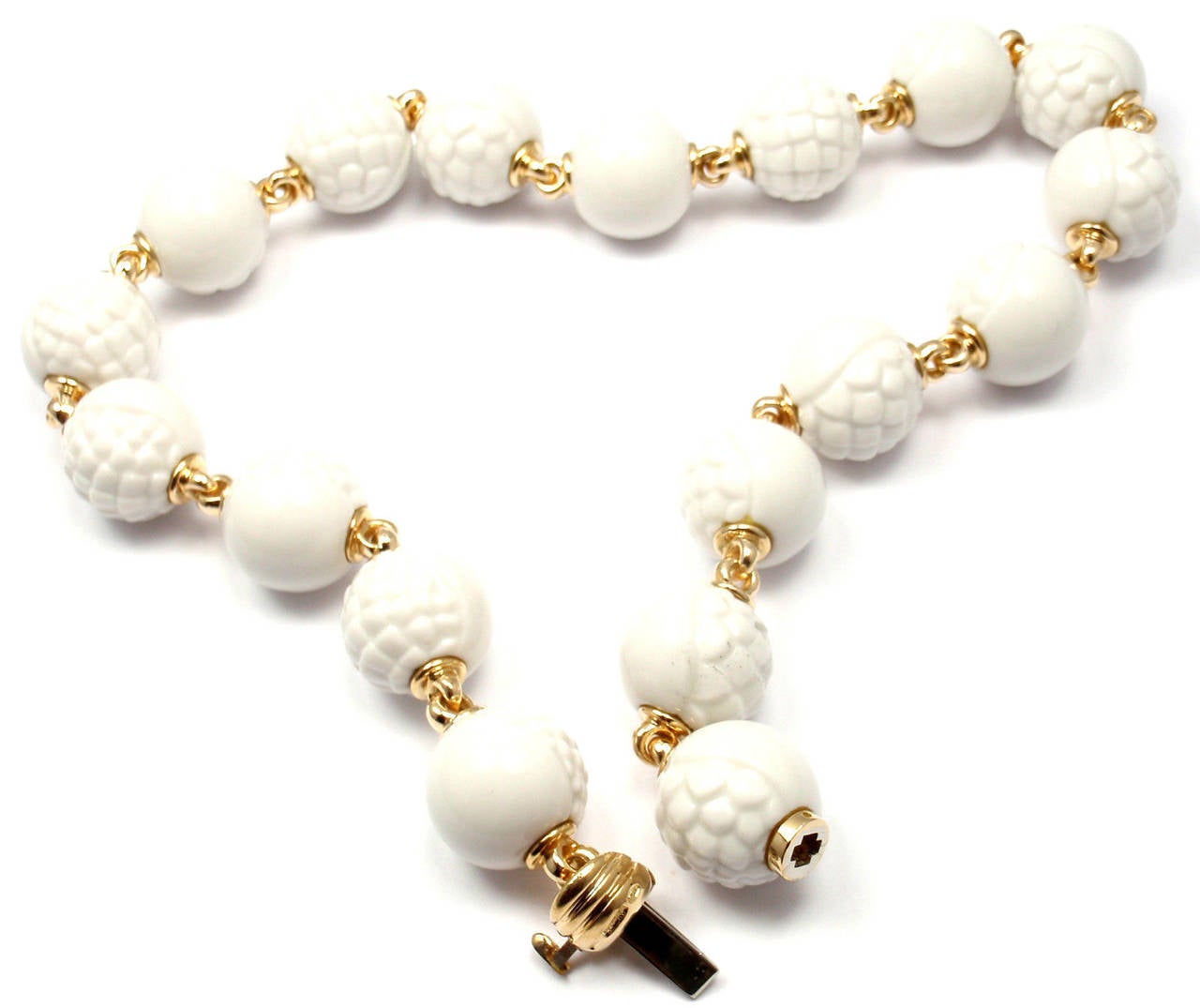 Bulgari Chandra White Porcelain Bead Gold Necklace 3