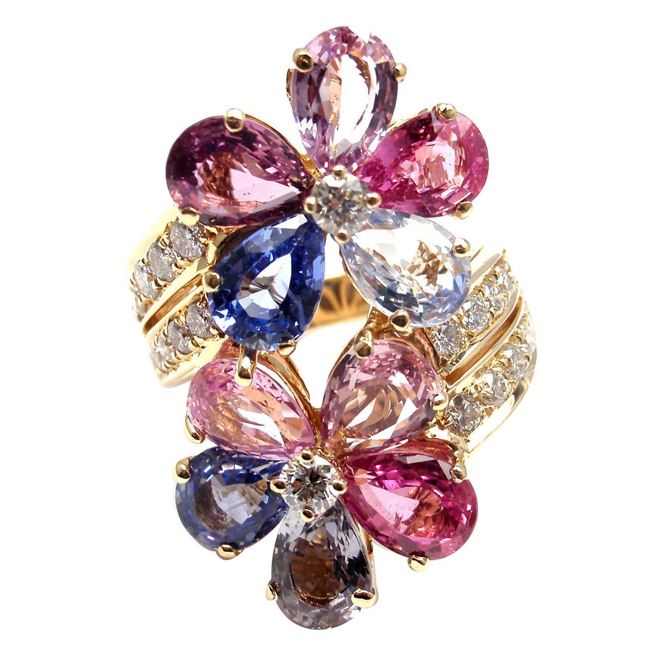 Bulgari Fancy Sapphire Diamond Gold Flower Cocktail Ring