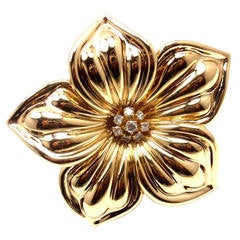 Van Cleef & Arpels Diamond Large Flower Yellow Gold Pin Brooch