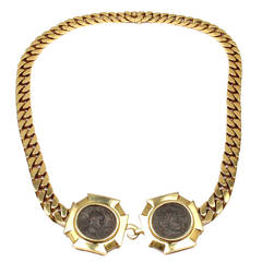 Bulgari Two Ancient Coins Gold Link Necklace