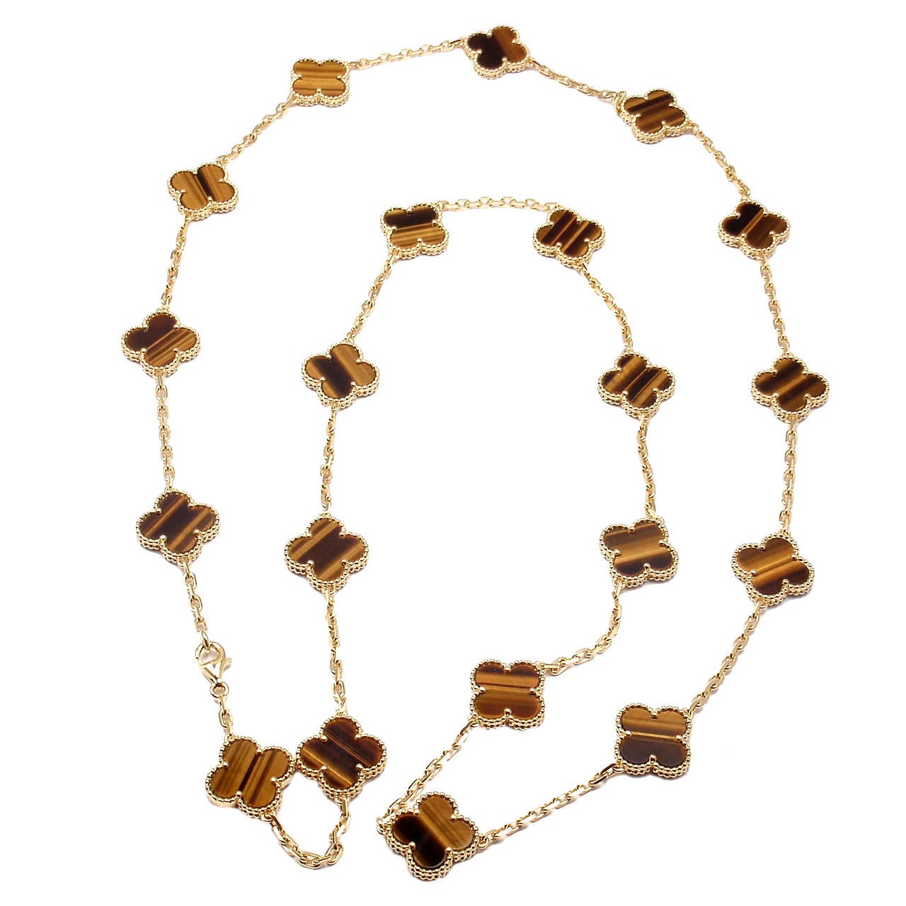 Van Cleef & Arpels Vintage Alhambra 20 Motif Tiger’s Eye Gold Necklace