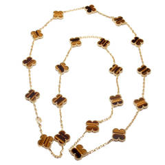 Van Cleef & Arpels Retro Alhambra 20 Motif Tiger’s Eye Gold Necklace