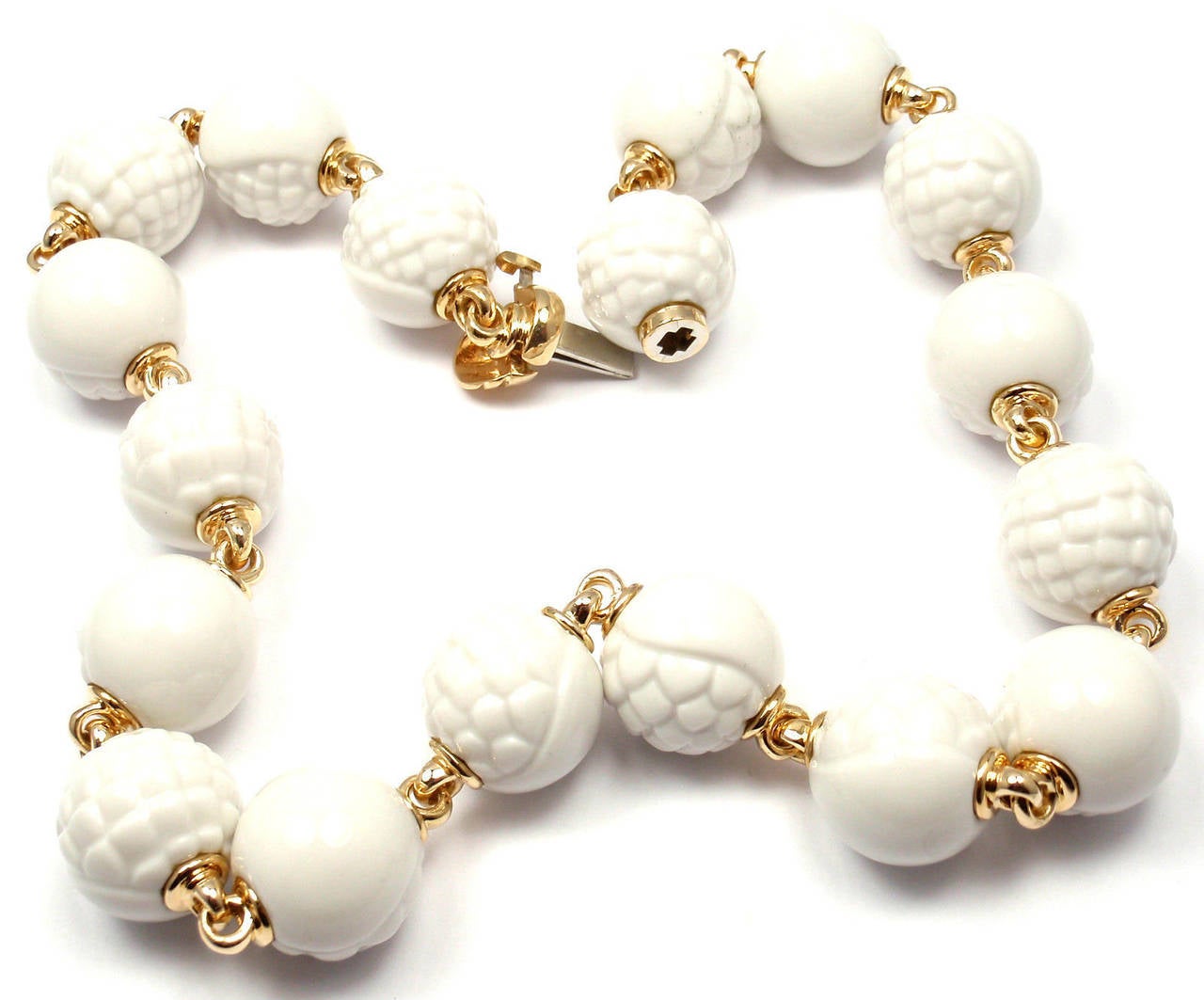 Bulgari Chandra White Porcelain Bead Gold Necklace 1