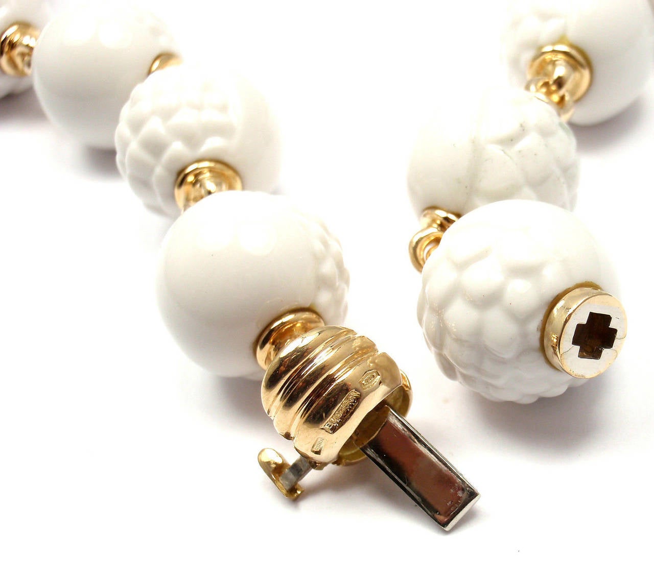 Bulgari Chandra White Porcelain Bead Gold Necklace 2