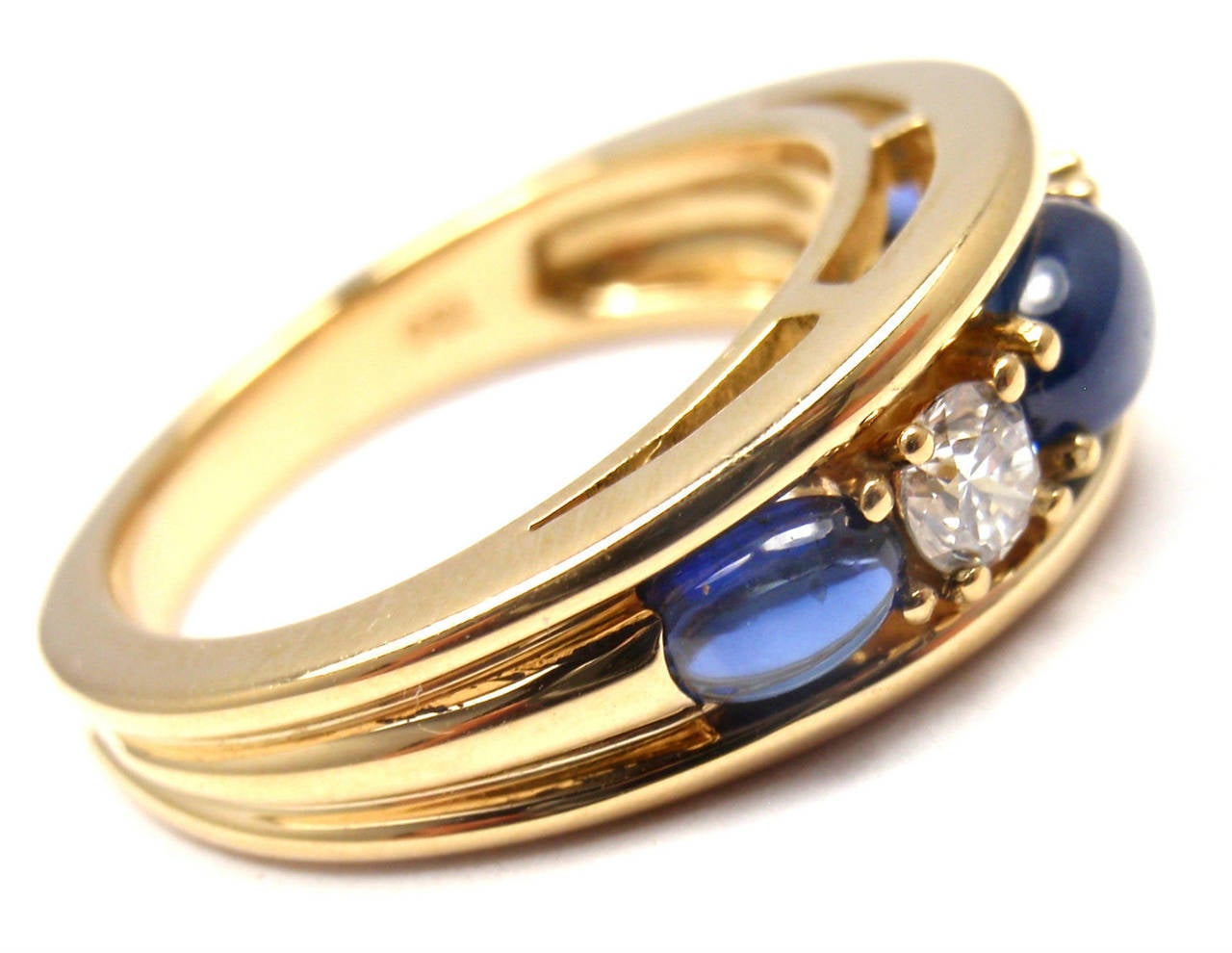 Tiffany & Co Diamond Sapphire Yellow Gold Band Ring In New Condition In Holland, PA