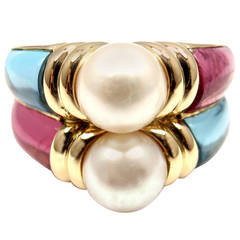 Bulgari Blue Topaz Amethyst Pearl Yellow Gold Ring 6