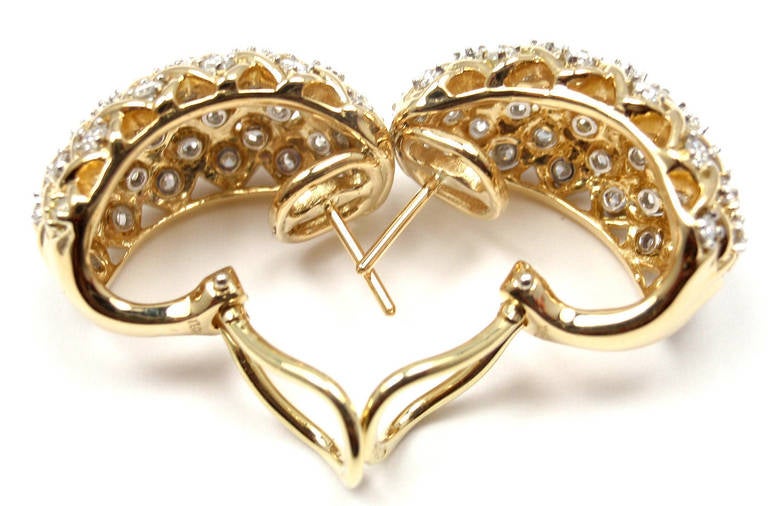 Tiffany and Co. Basket Weave Diamond Yellow Gold Hoop Earrings at 1stDibs