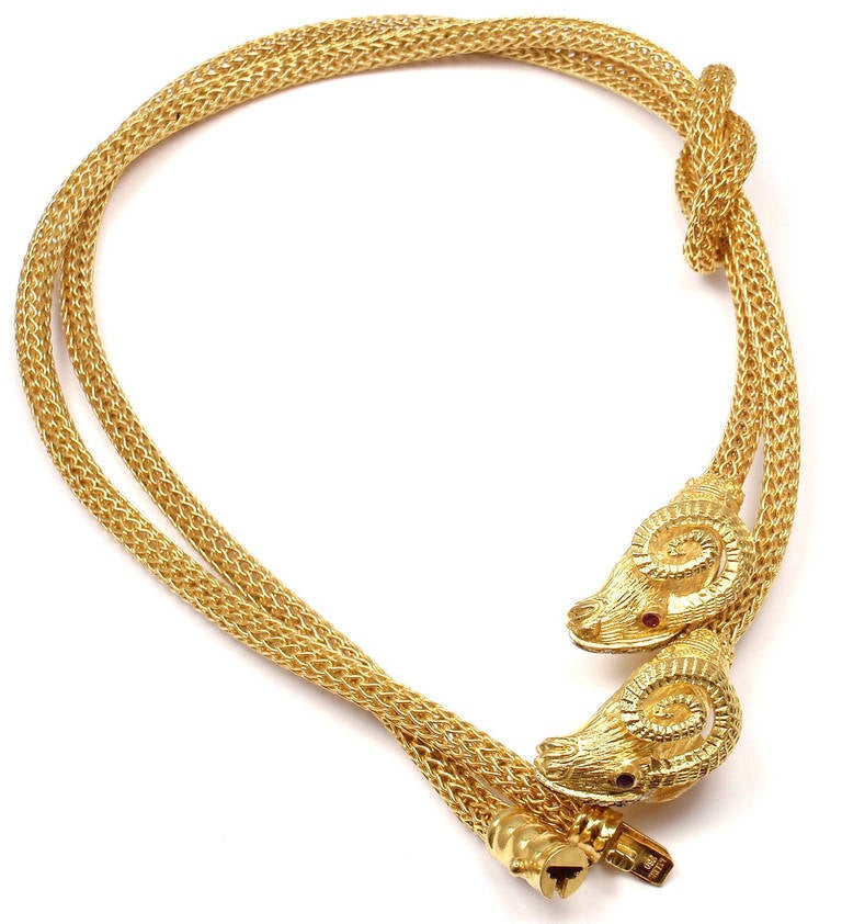 Women's Ilias Lalaounis Diamond Ruby Hercules Knot Yellow Gold Necklace