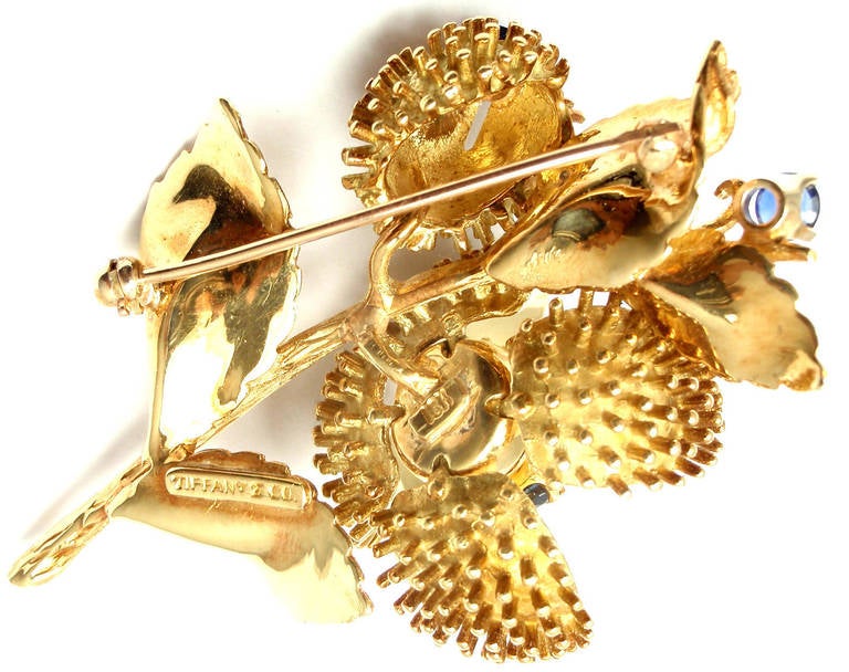 Women's Tiffany & Co. Diamond Sapphire Yellow Gold Opening Flower Brooch