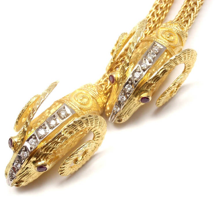 Ilias Lalaounis Diamond Ruby Hercules Knot Yellow Gold Necklace 2