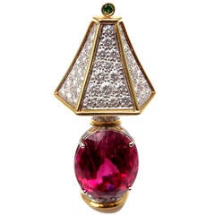 Tiffany & Co. Rubellite Tsavorite Diamond Yellow Gold Platinum Lamp Pin Brooch 6