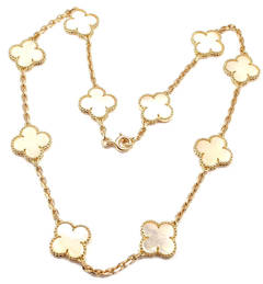 Van Cleef & Arpels Mother Of Pearl Vintage Alhambra Yellow Gold Necklace