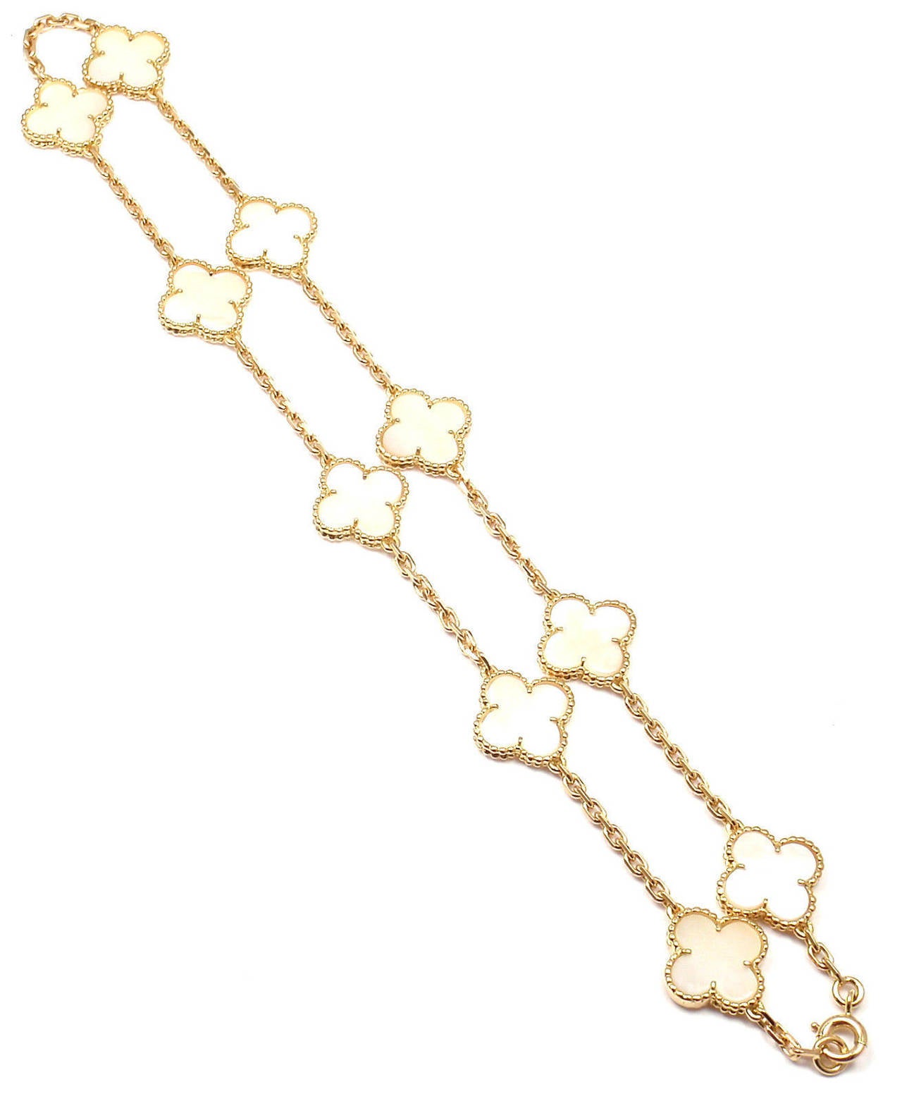 Van Cleef & Arpels Mother Of Pearl Vintage Alhambra Yellow Gold Necklace 5
