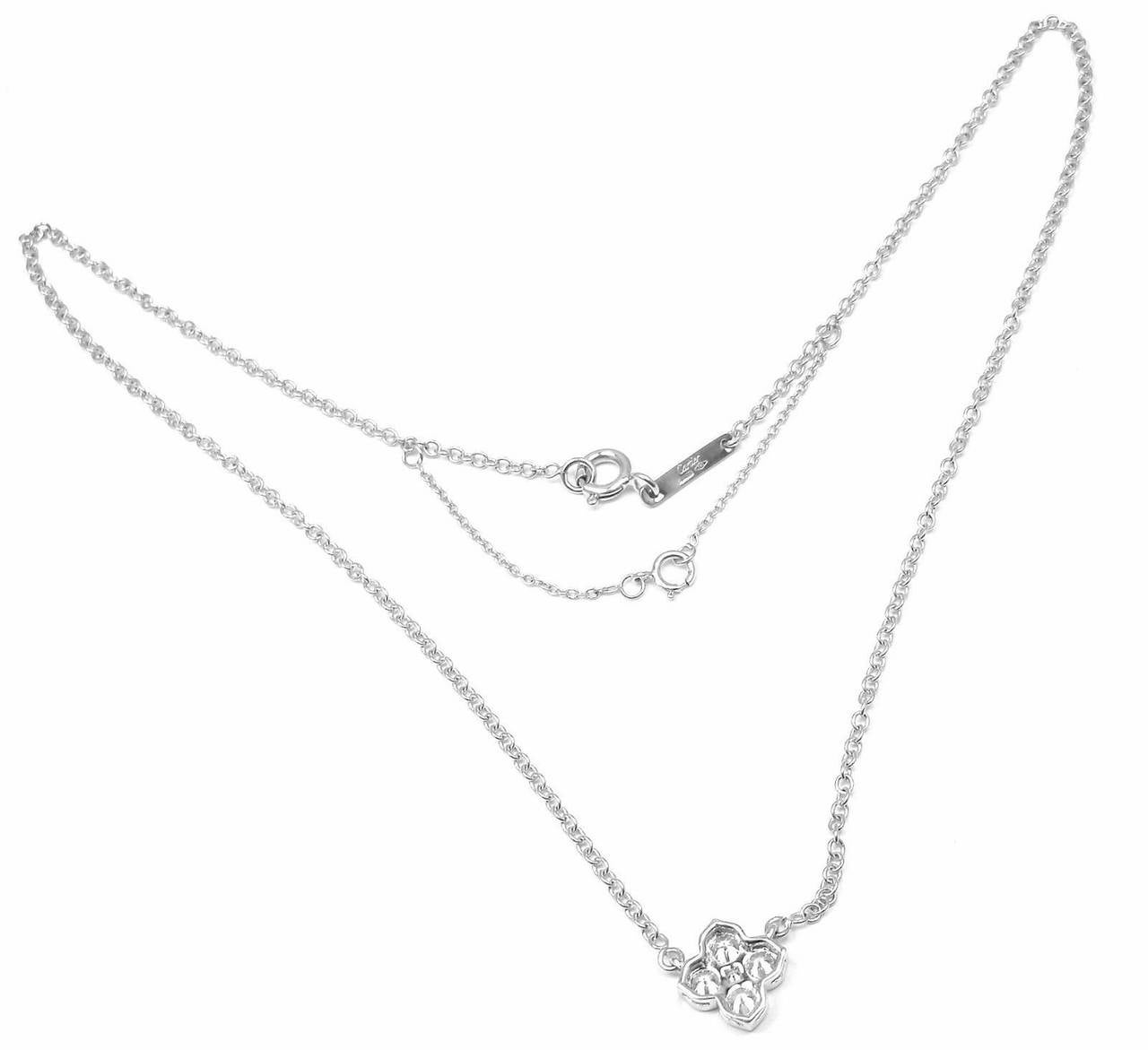 18k White Gold Inde Mysterieuse Diamond Necklace by Cartier.
With 4 round brilliant cut diamonds VS1 clarity G color total weight approx. .50ct

Details:
Length:  16'' with additional safety clasp
Weight:  4.8 grams
Stamped Hallmarks:  Cartier