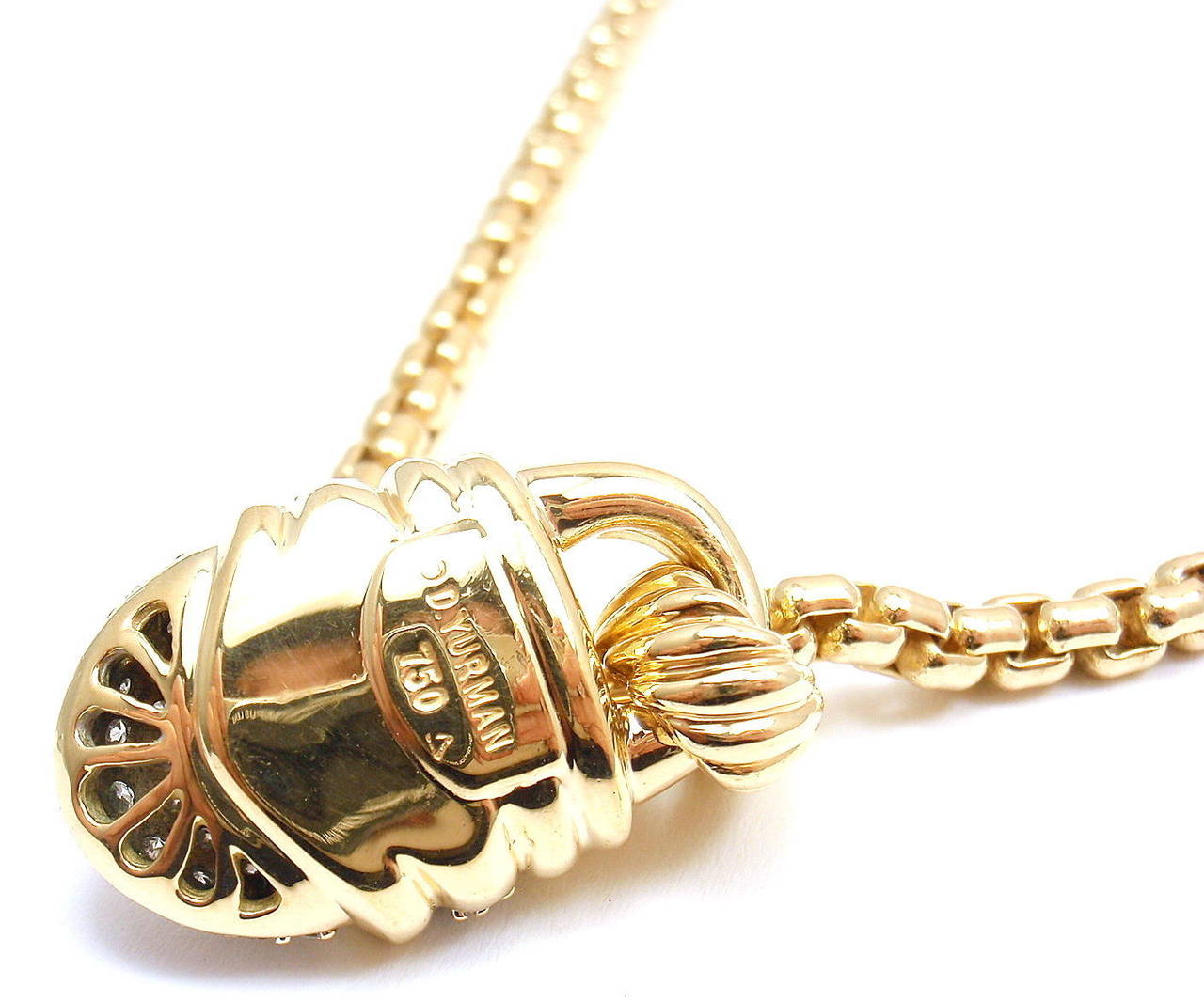 David Yurman Diamond Gold Acorn Pendant Necklace In New Condition In Holland, PA