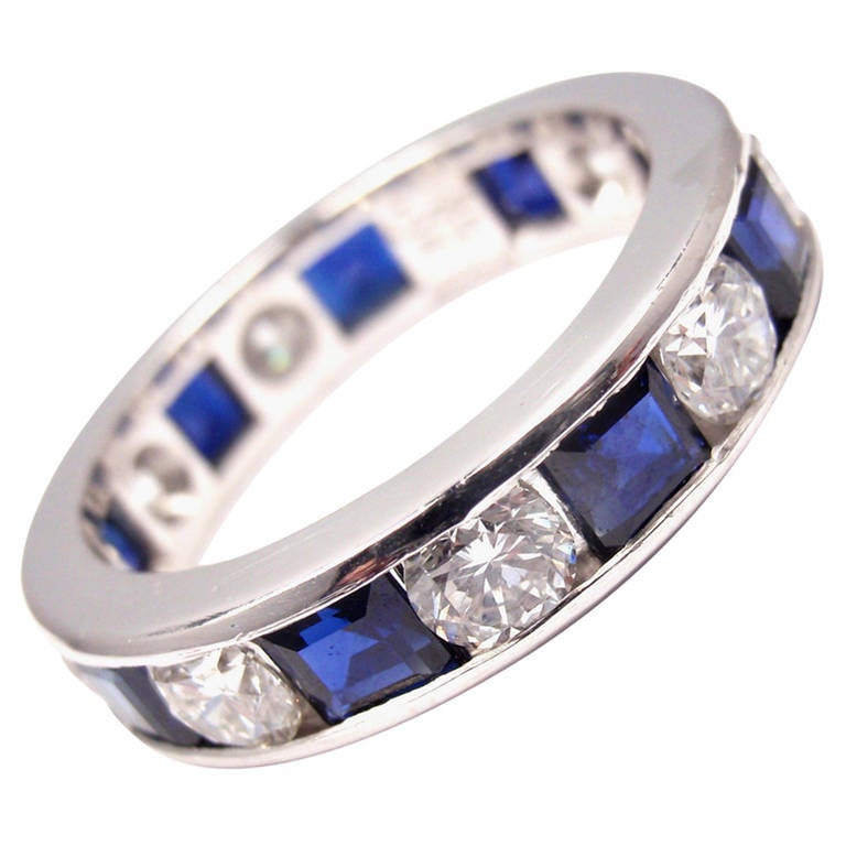 Cartier Diamond Sapphire Eternity Platinum Band Ring