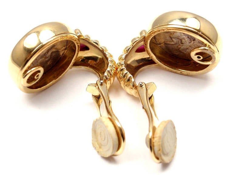 Women's BULGARI Cabochon Ruby Ancient Roman Coin Yellow Gold Earrings