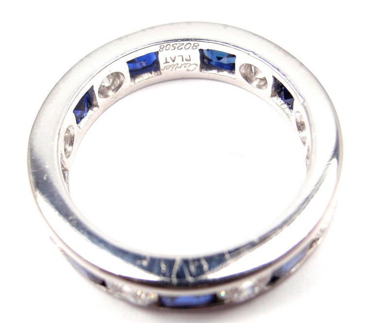 Cartier Diamond Sapphire Eternity Platinum Band Ring 1