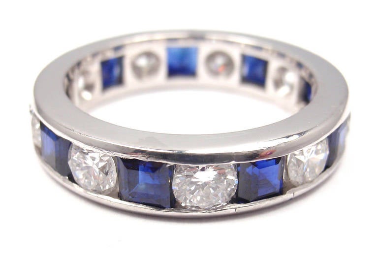 Cartier Diamond Sapphire Eternity Platinum Band Ring 2