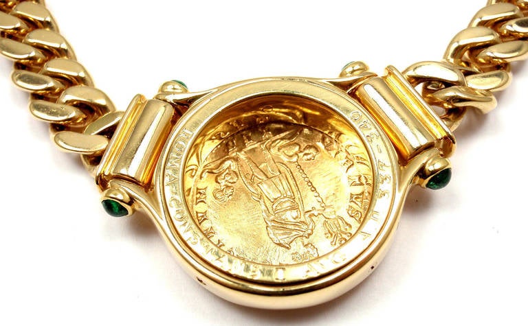 BULGARI Ancient Coin Emerald Yellow Gold Link Necklace 2