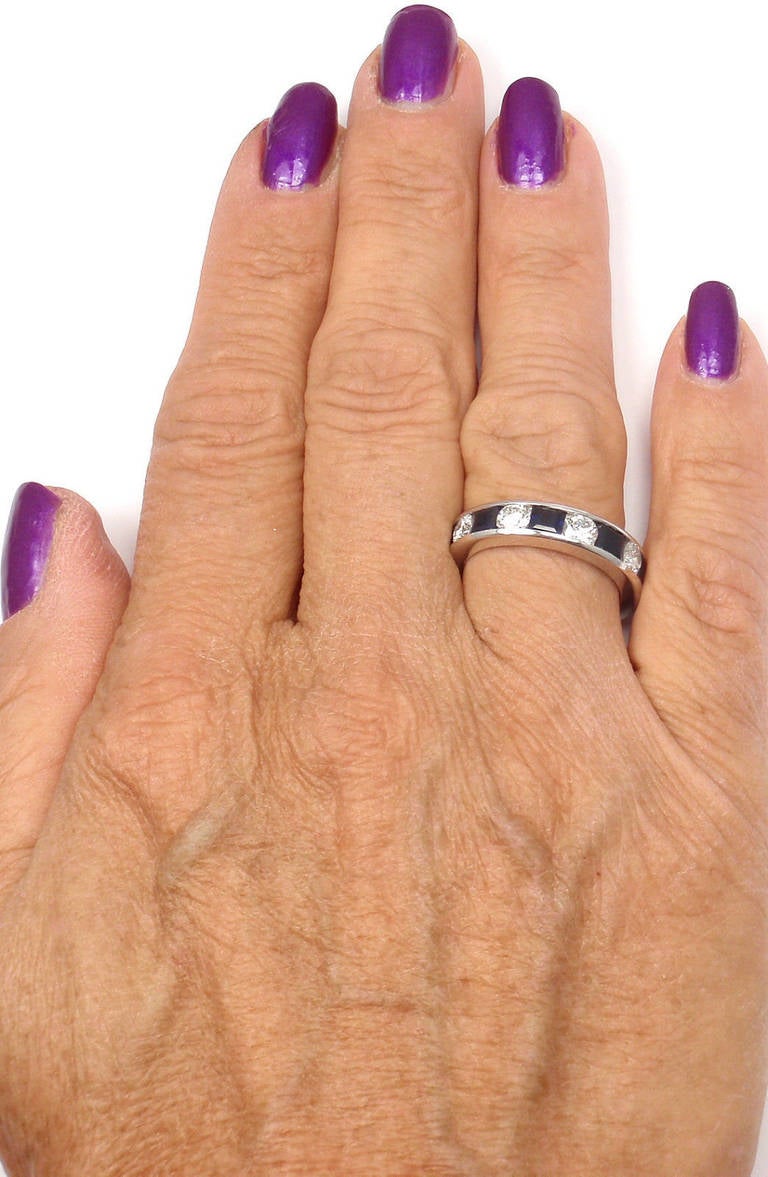 Cartier Diamond Sapphire Eternity Platinum Band Ring 5