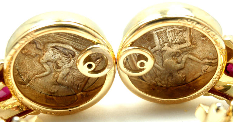 BULGARI Cabochon Ruby Ancient Roman Coin Yellow Gold Earrings 5