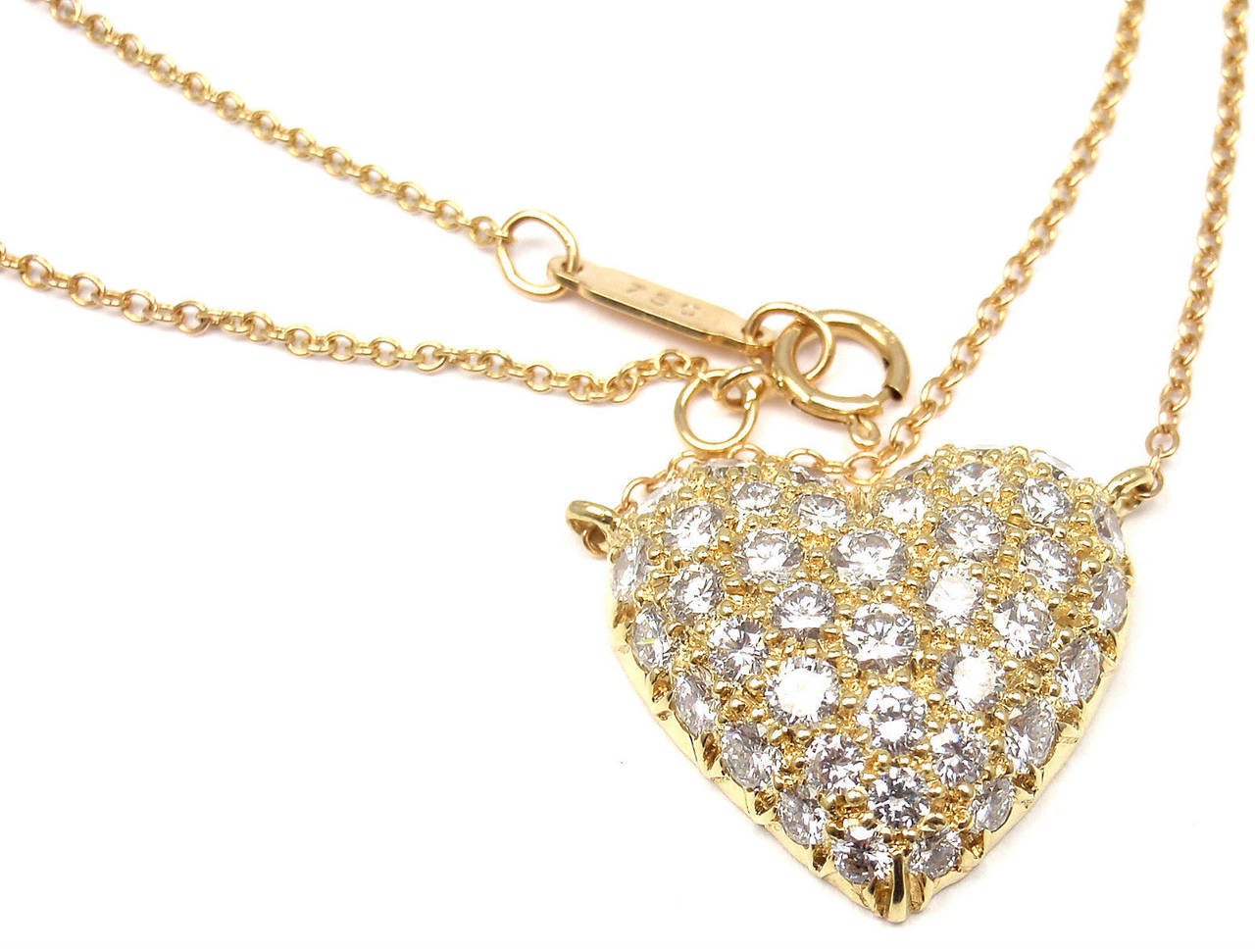 Tiffany & Co. Pave Diamond Gold Puffed Heart Pendant Necklace 1