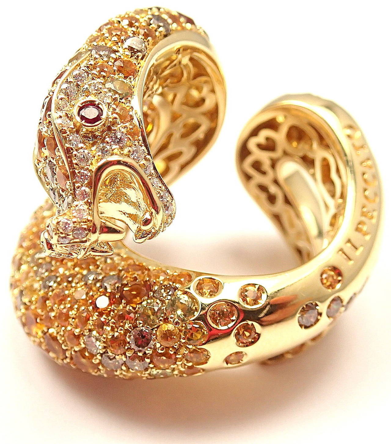 Pasquale Bruni Il Peccato Large Sapphire Ruby Diamond Gold Snake Ring In New Condition In Holland, PA