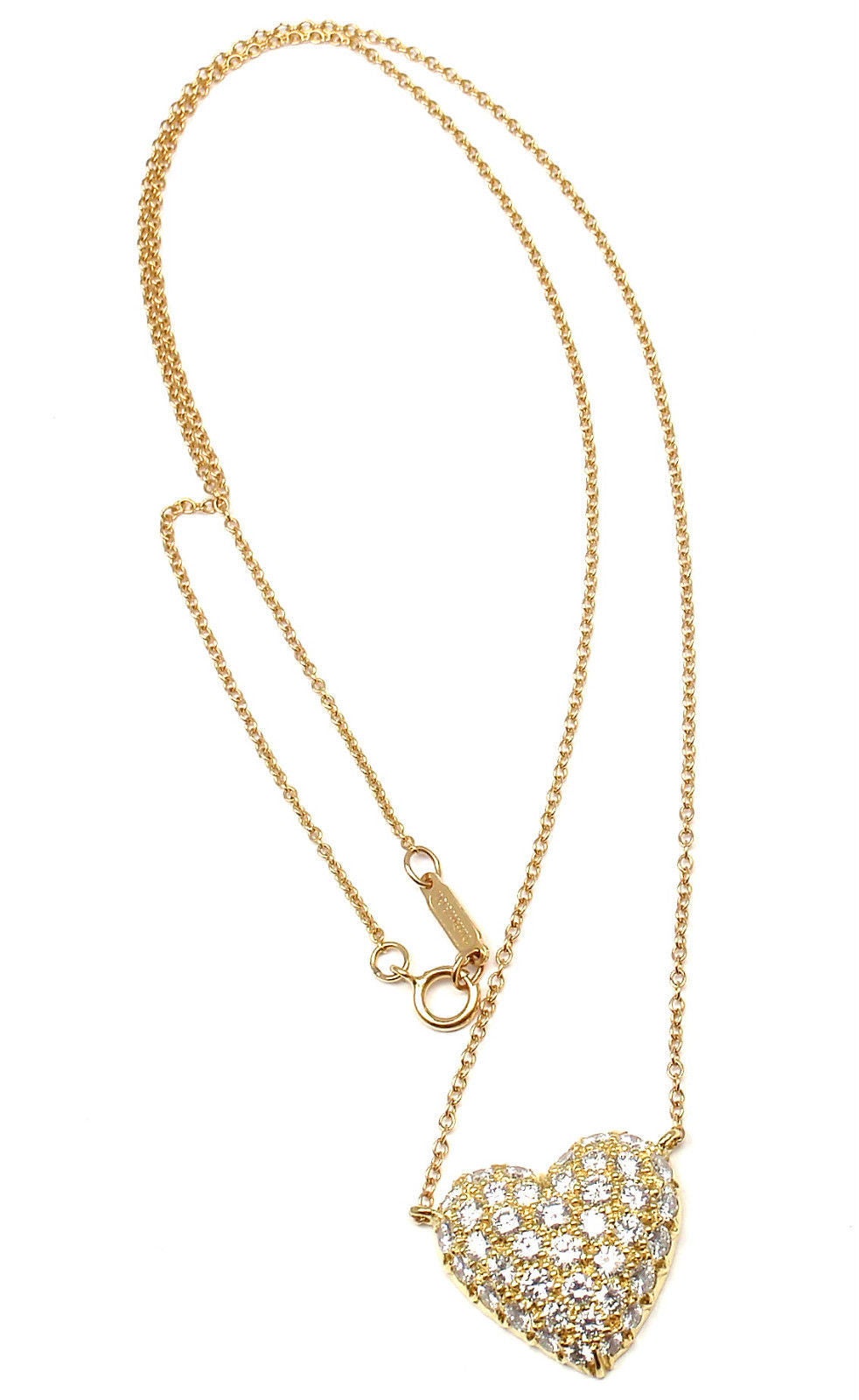 Women's Tiffany & Co. Pave Diamond Gold Puffed Heart Pendant Necklace