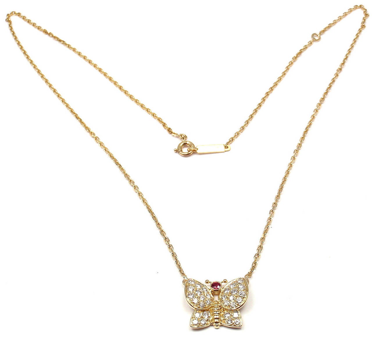 Van Cleef & Arpels Butterfly Ruby Diamond Gold Necklace 1