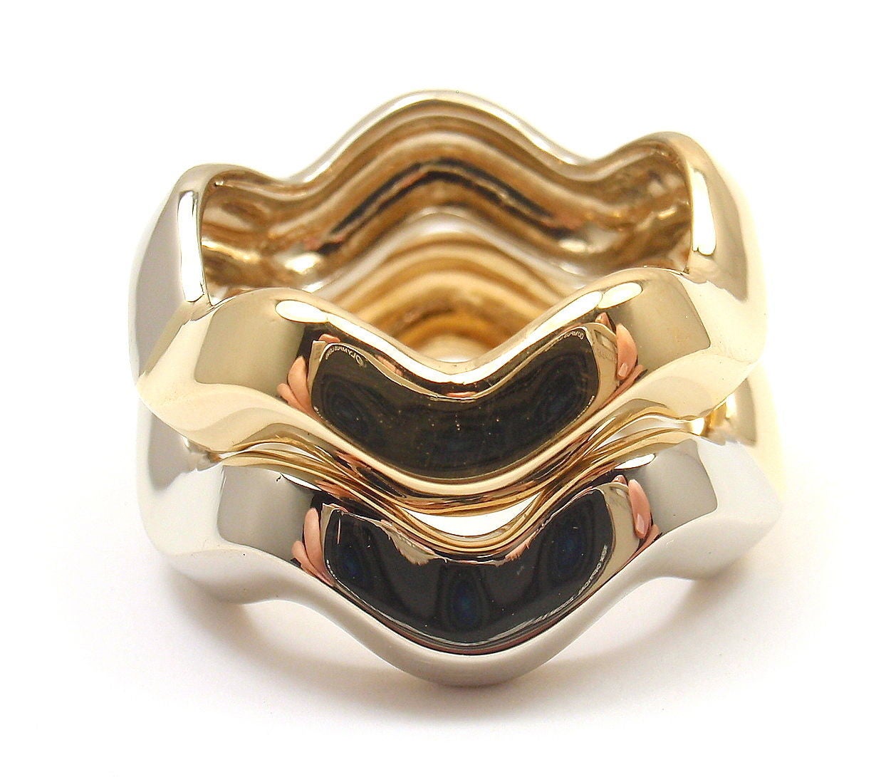 Pomellato Zig Zag 2 Stacking Yellow and White Gold Rings In New Condition In Holland, PA
