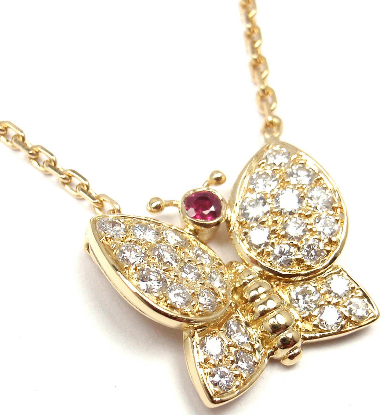 Women's Van Cleef & Arpels Butterfly Ruby Diamond Gold Necklace