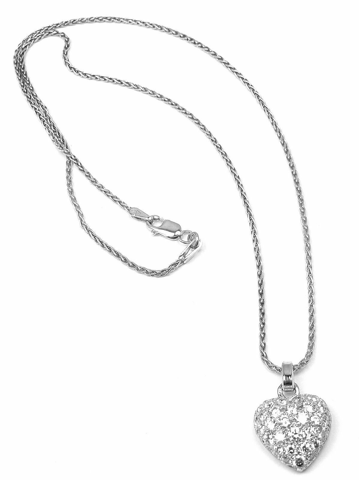 18k White Gold Diamond Heart Necklace by Cartier.
With round brilliant cut diamonds total weight approx 1.3ct. 
Diamonds VVS1 clarity, E color

Details:
Length: 16'' 
Pendant: 29mm x 14mm
Weight: 4.3grams
Stamped Hallmarks: Cartier 750