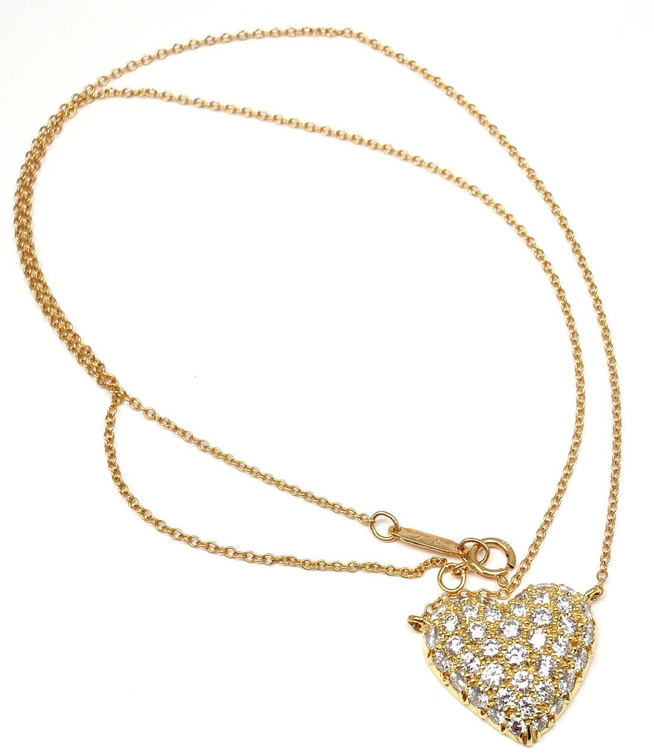 Tiffany & Co. Pave Diamond Gold Puffed Heart Pendant Necklace In New Condition In Holland, PA