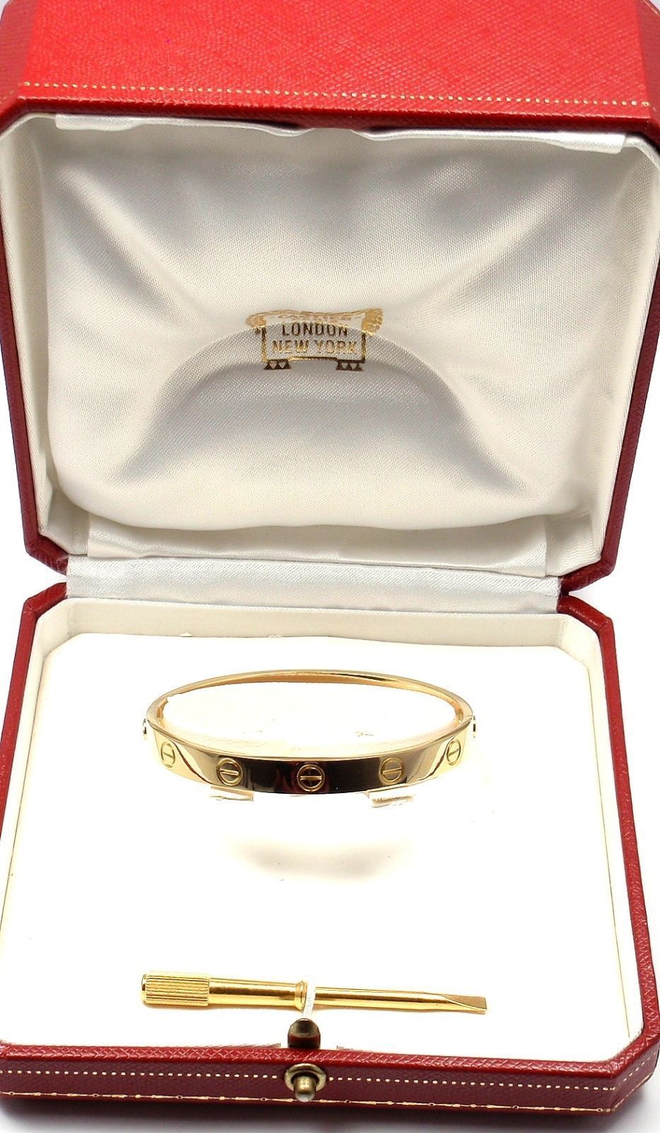 Cartier Love Bangle Yellow Gold Bracelet Size 18 At 1stdibs 18k Yellow Gold Love Bangle Bracelet By Cartier Size 18 This Beautiful