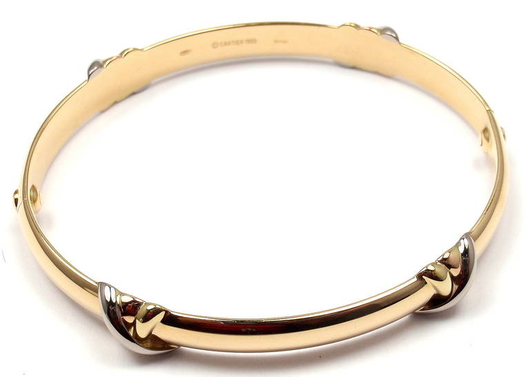 Cartier Trinity Love Tricolor Gold Bangle Bracelet Size 16 In New Condition In Holland, PA