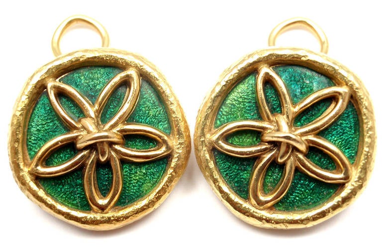 Tiffany & Co. Jean Schlumberger Green Enamel Yellow Gold Earrings 4