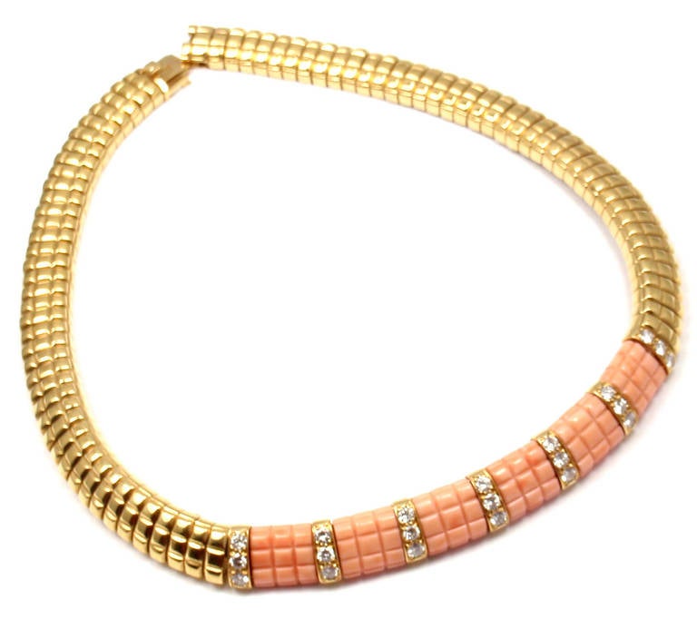 Van Cleef & Arpels Coral Diamond Gold Choker Necklace 3