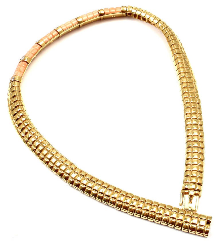 Van Cleef & Arpels Coral Diamond Gold Choker Necklace 4