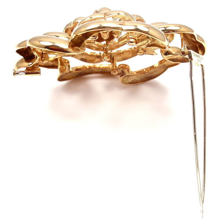 Chanel Large Yellow Gold Flower Brooch at 1stdibs
