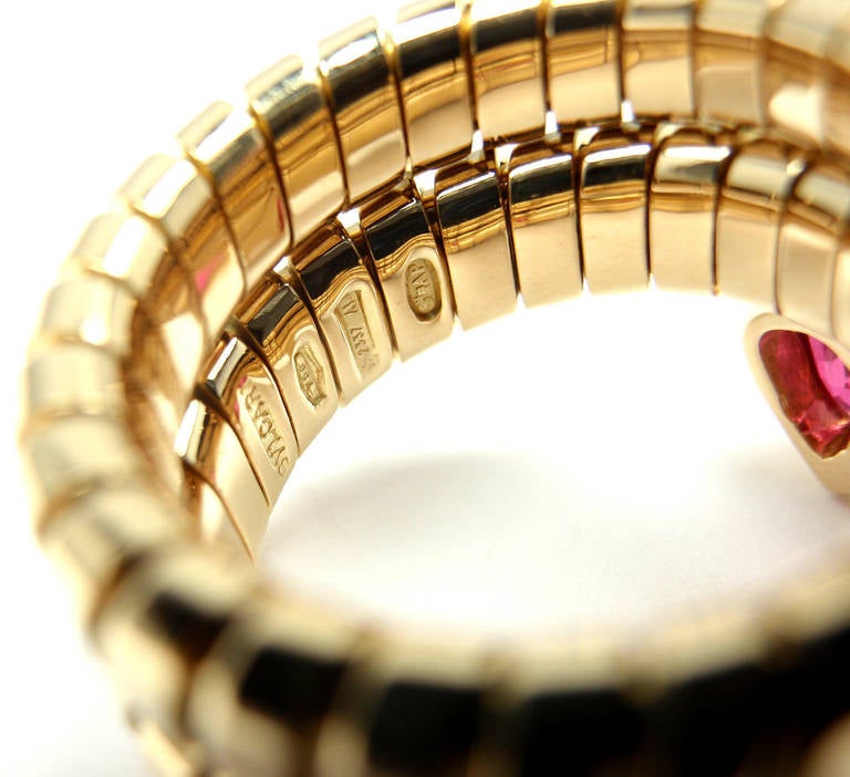 Women's Bulgari Tubogas Ruby Yellow Gold Coil Snake Ring