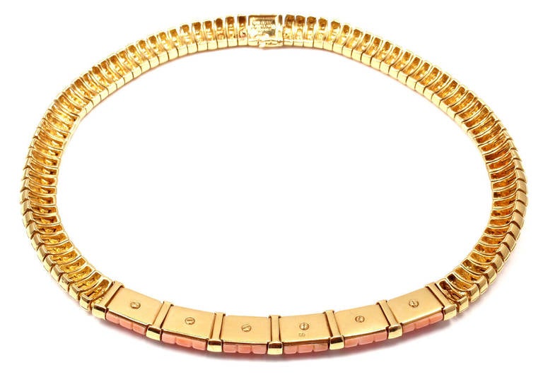 Van Cleef & Arpels Coral Diamond Gold Choker Necklace In New Condition In Holland, PA
