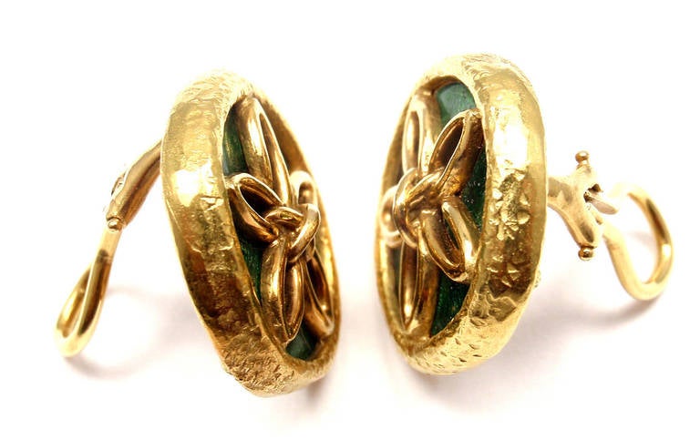 Tiffany & Co. Jean Schlumberger Green Enamel Yellow Gold Earrings 1
