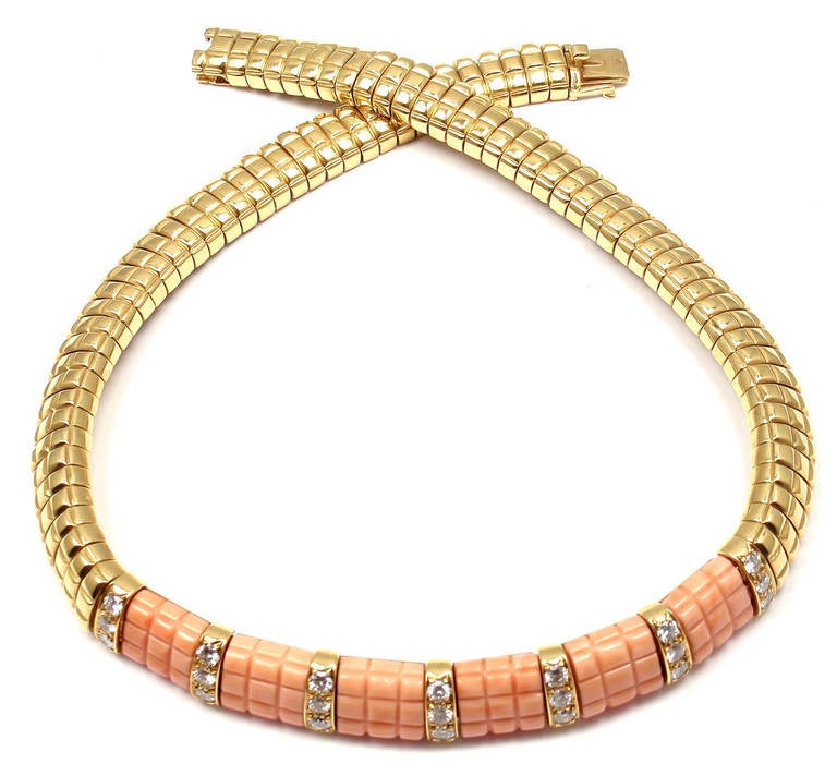 Women's Van Cleef & Arpels Coral Diamond Gold Choker Necklace