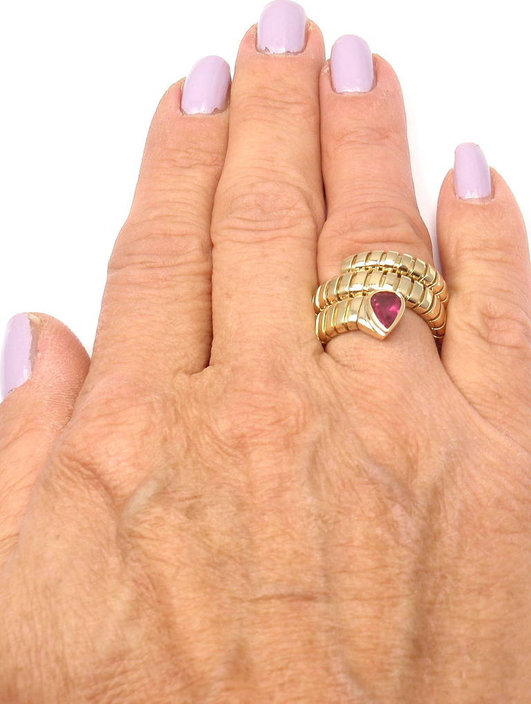 Bulgari Tubogas Ruby Yellow Gold Coil Snake Ring 3