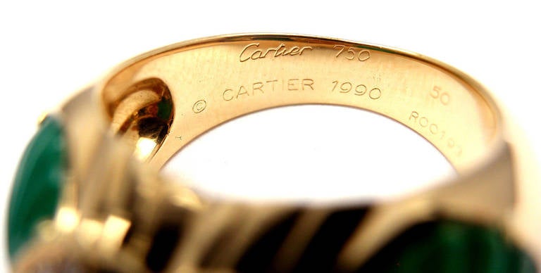CARTIER Green Chalcedony Pink Coral Diamond Yellow Gold Ring 2