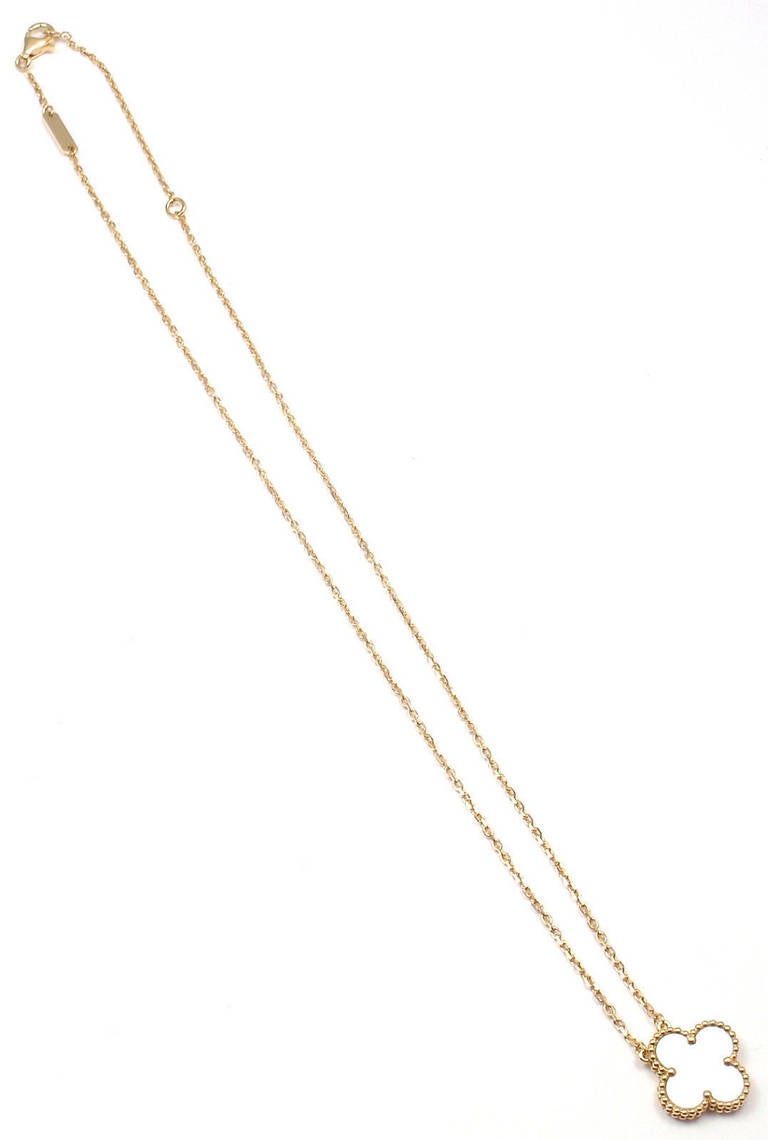 VAN CLEEF & ARPELS Vintage Alhambra Mother Of Pearl Yellow Gold Pendant Necklace 1